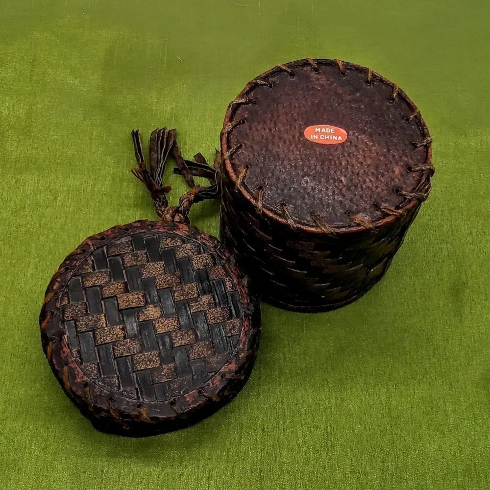 Handmade Woven Leather Bamboo Lidded Tassel Box